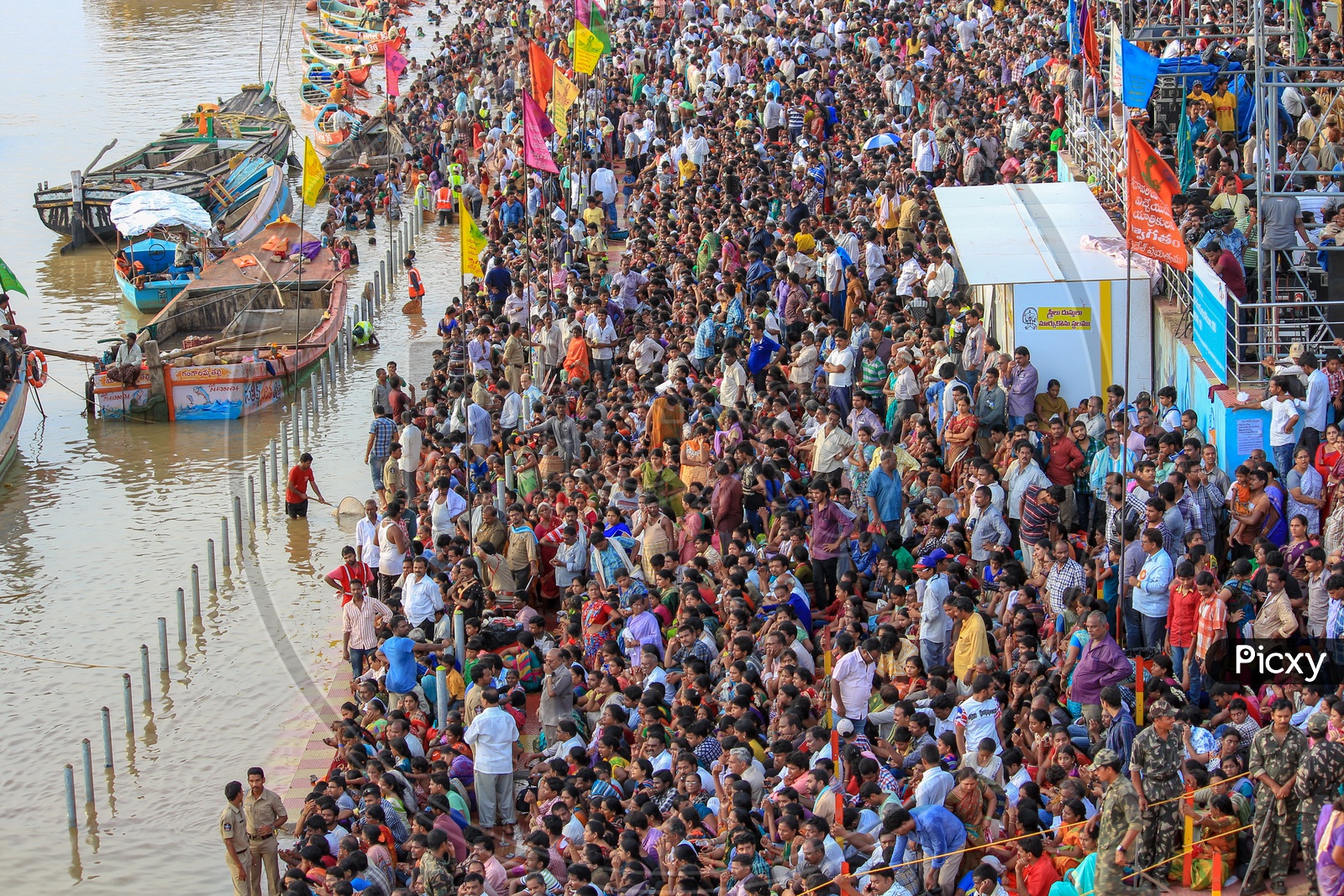 Indian Crowd of Devotees At Pushkar Ghat In Rajahmundry During Godavari Pushkaralu