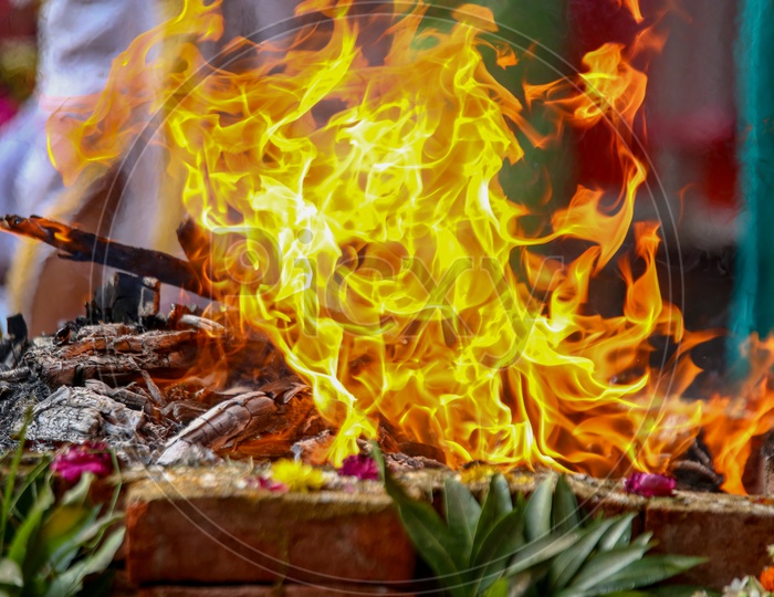 Fire Patterns From a  Homam or Homa During Indian Hindu Rituals At  Ceremonies
