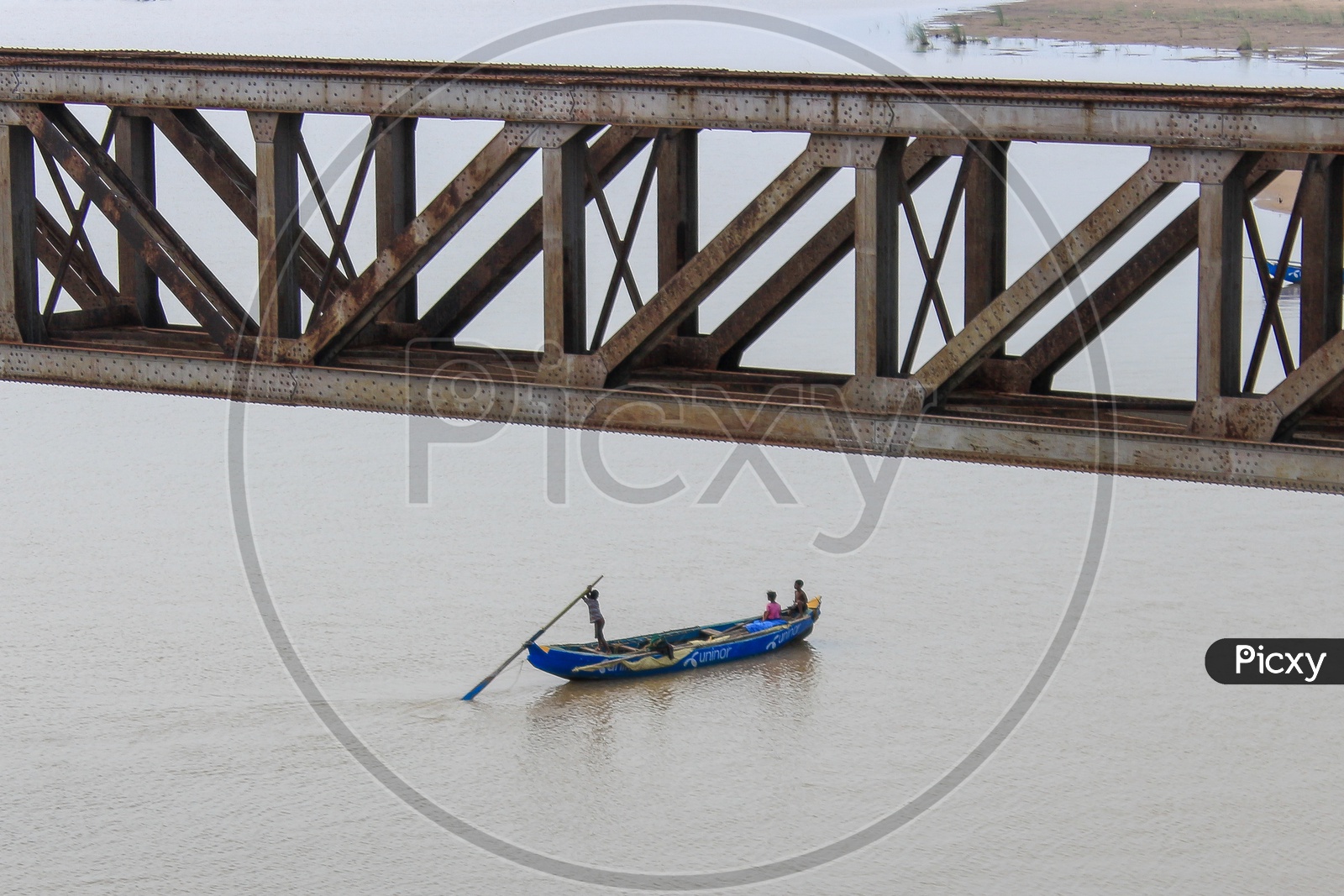 Godavari Bridge Over River Godavari At Rajahmundry  With fishing Boats