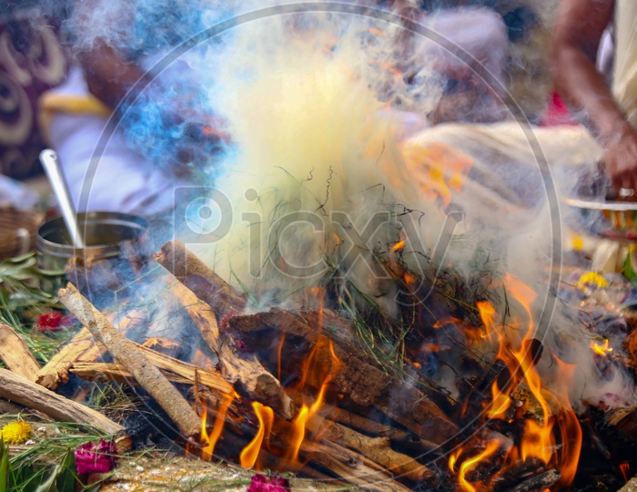 Thick Smoke in  a Homam or Homa , A Traditional Hindu Ritual During  Ceremonies