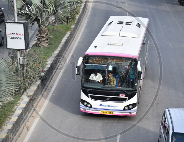City Bus of JNNURUM  metro Luxury AC Bus On Hyderabad City Roads