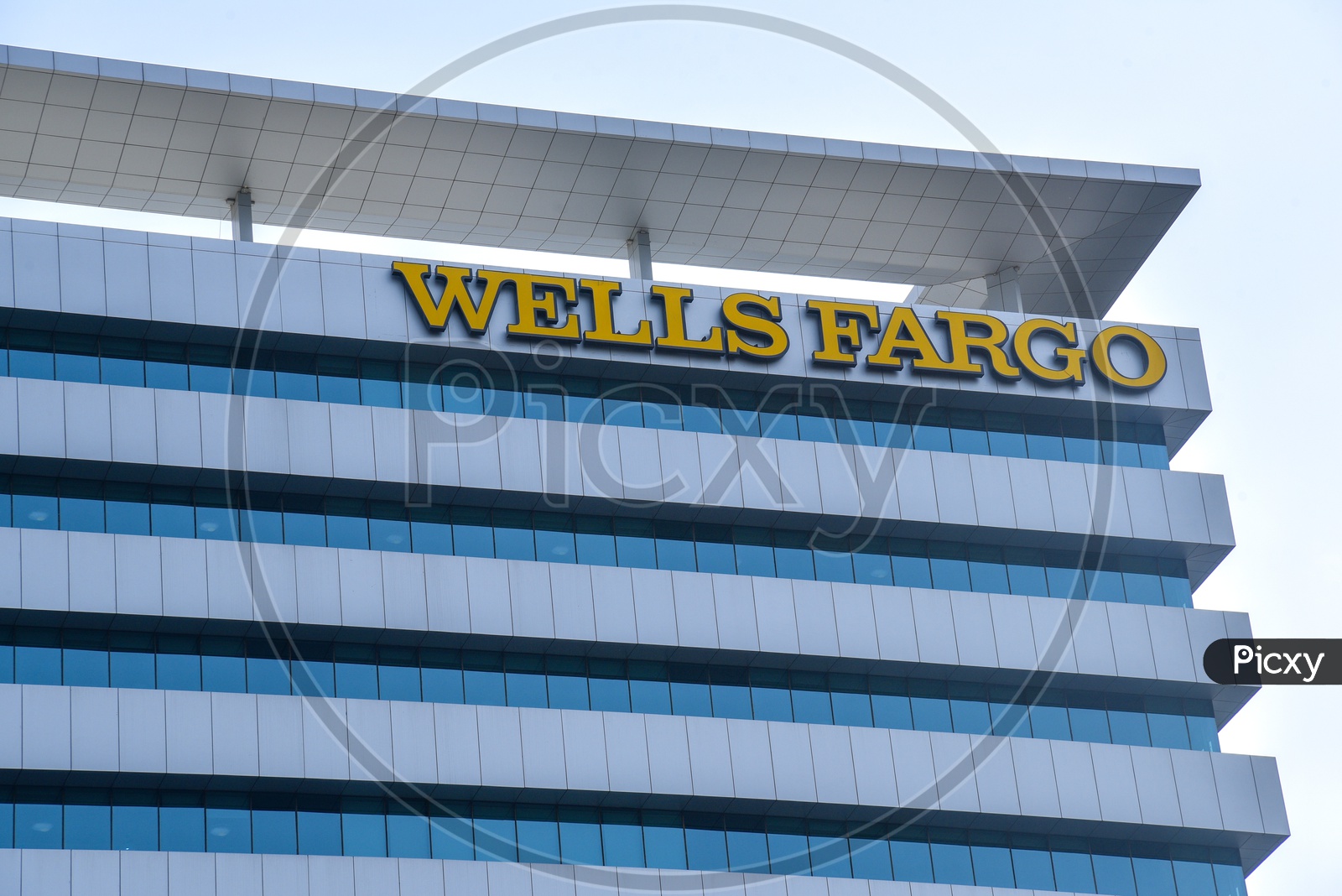 Wells Fargo Name Board on Corporate Office Facade
