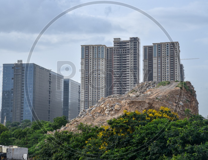View Of My Homes Apartments and Sky View Corporate Building From Newly Construction Flyover At Biodiversity Park In Hyderabad City