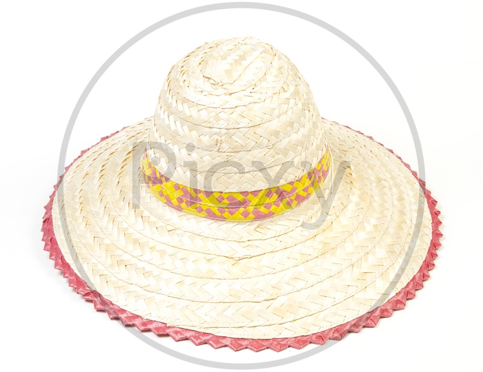 beautiful straw summer hat with colorful  flowers