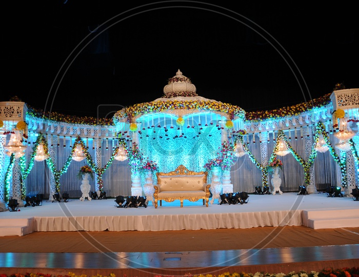 Outdoor Wedding Stage with Night Lights