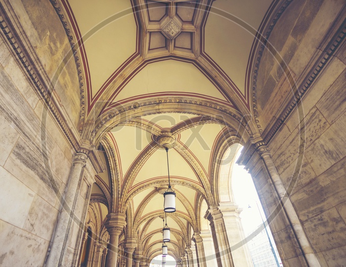 Interior of European church, vintage style
