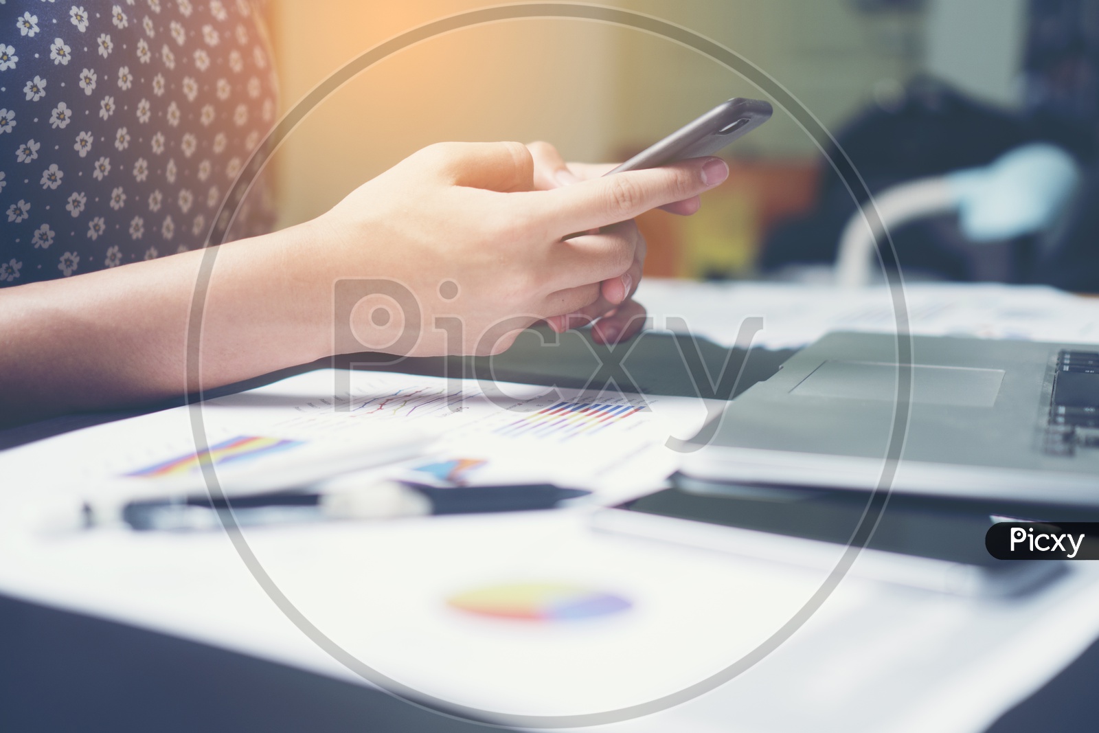 Business Woman Or Woman Employee Using Smartphone Hands Closeup