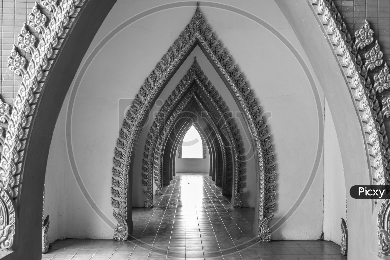 Architecture Of Thai Temple door With B&W Filter