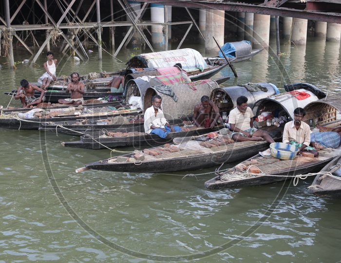 Fishermen with their Gondola boats