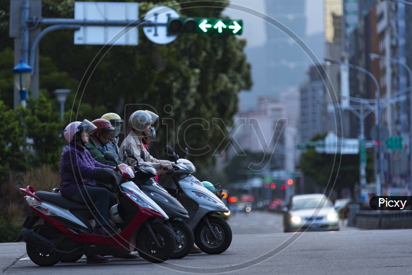 Mopeds Bikes  at Traffic Signal In Taipei City