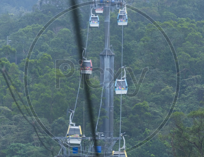 Cable Cars In a Rope Way At  Taipei Maokong Gondola