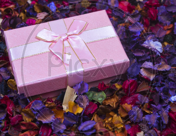 Gift Box With Dried Flowers Background For Valentines Day Templates