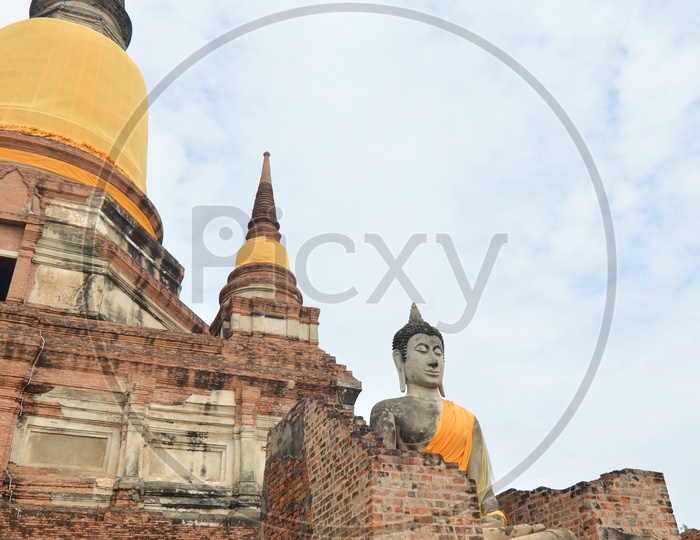 Ancient Buddha statues  in Wat Yai Chai Mongkol Buddhist Temple  At  Ayutthaya