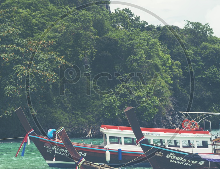 Boats At  Railay Or Rai Leh Beach At Krabi in Thailand