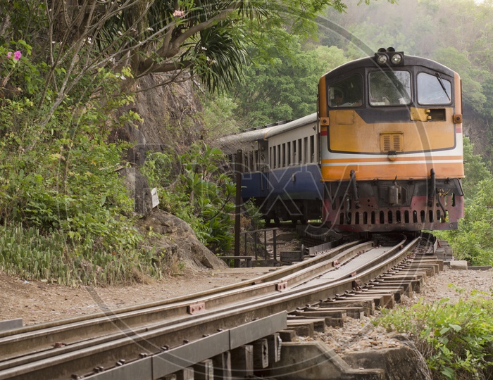 Vintage Train Running On  The Thailand-Burma  Railway Track