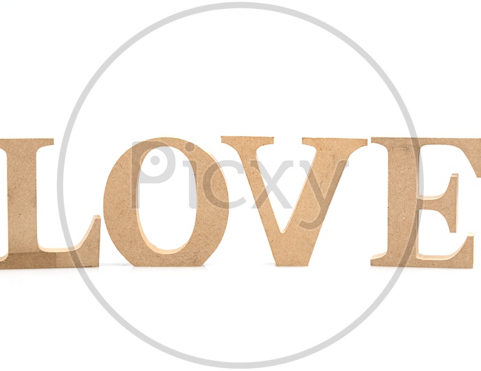LOVE Word With Wood Carved  isolated on white Background