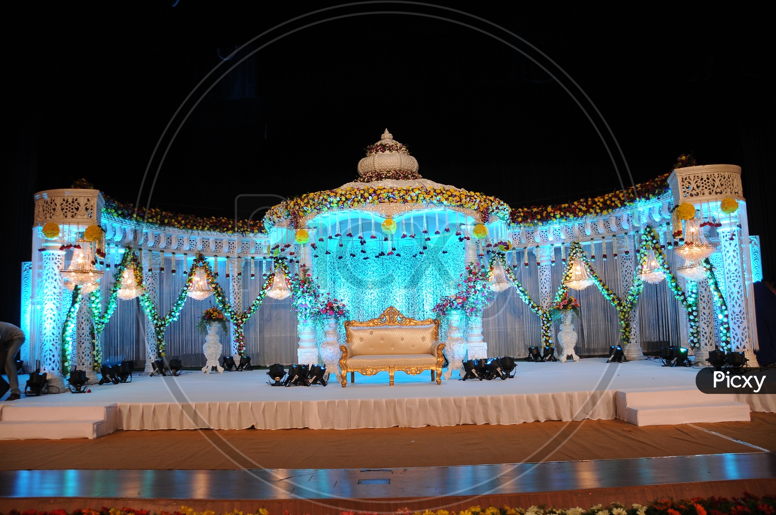 Outdoor Wedding Stage with Night Lights