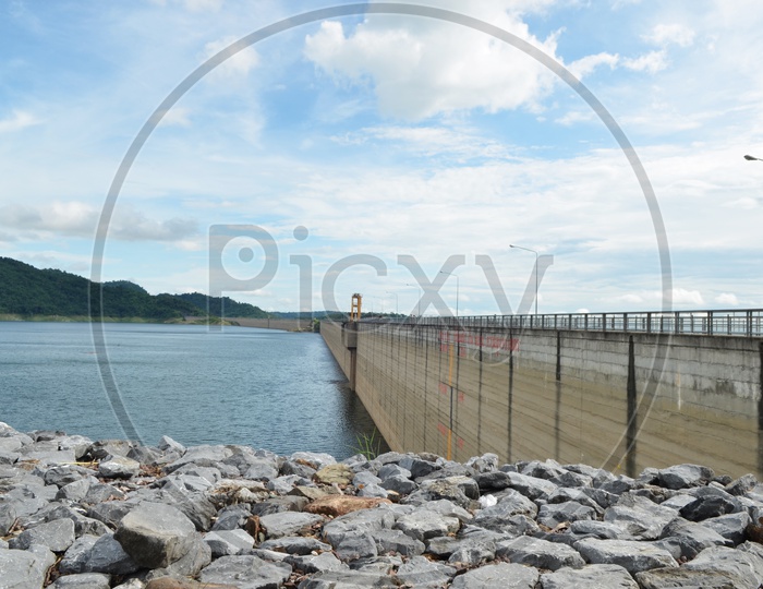 Backside of Khun Dan Prakan Chon Dam Or Reservoir