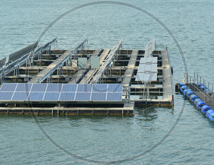 Solar panels on Water Surface Closeup