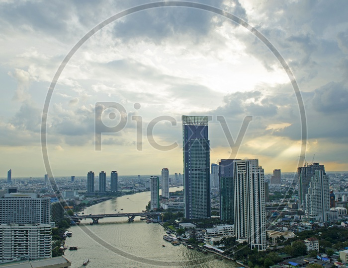 Bangkok Cityscape With Chao Phraya River And High Rise building