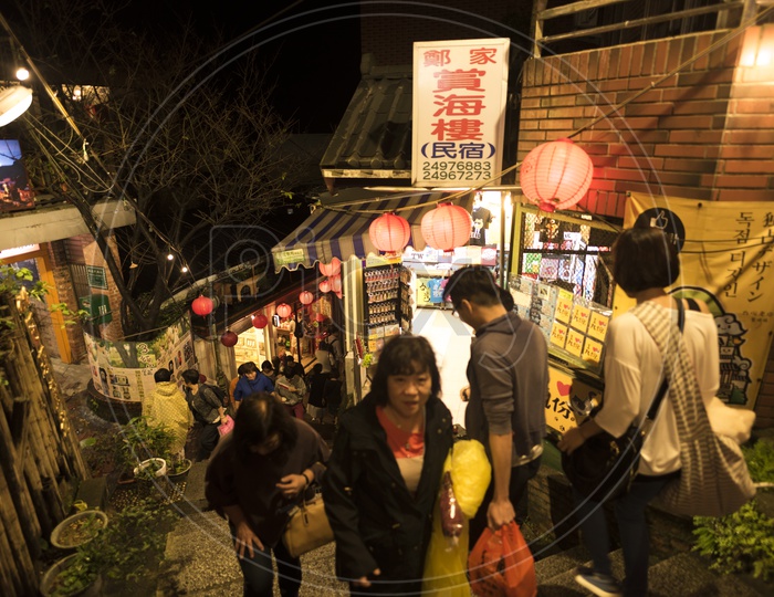Busy Streets Of Jiufen  Night Street  Market  With Tourists From All Over The world
