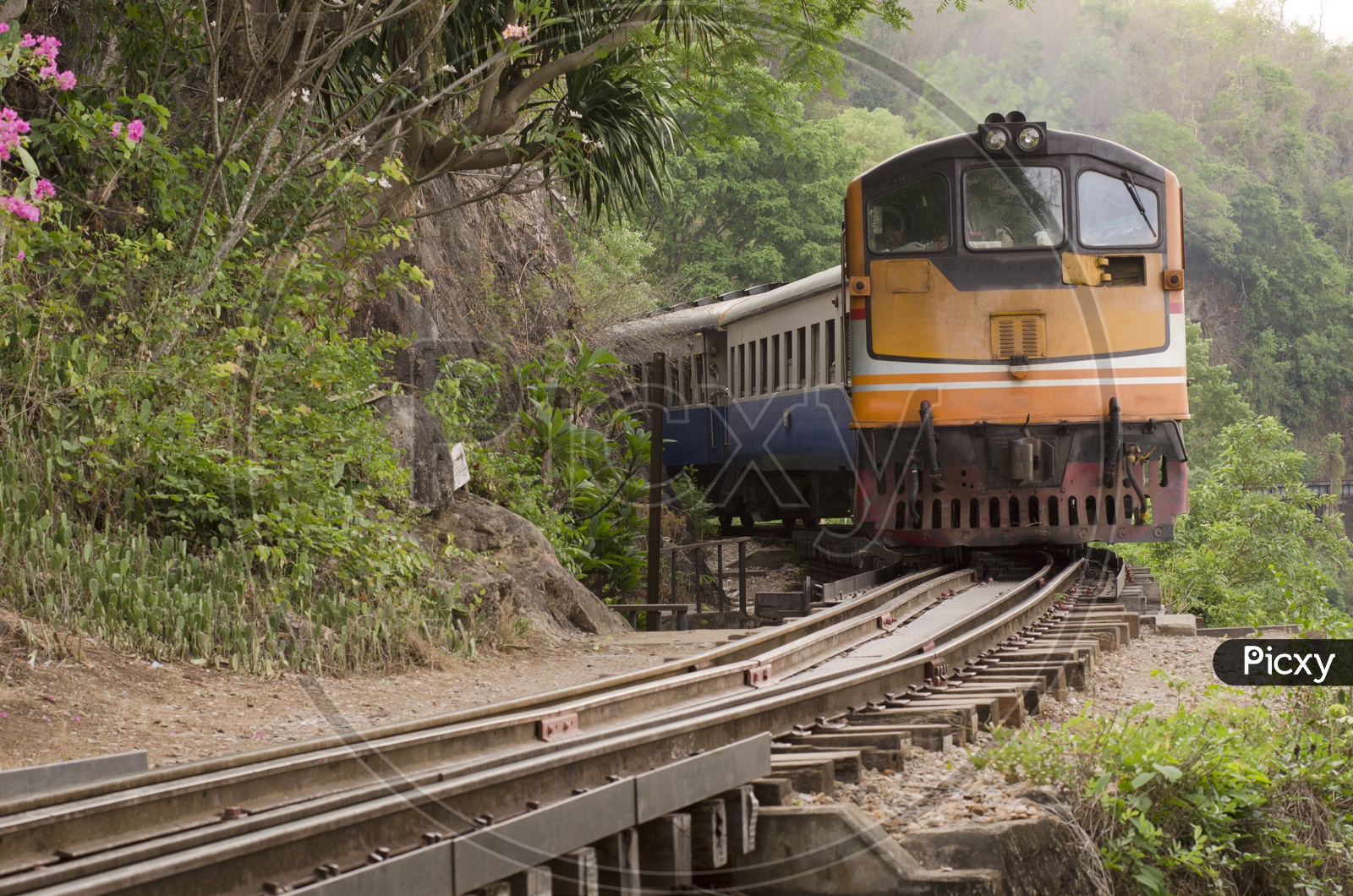 Vintage Train Running On  The Thailand-Burma  Railway Track