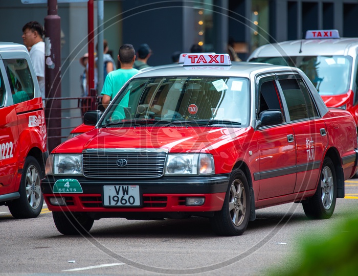 Taxi Cars on Hong Kong City Roads