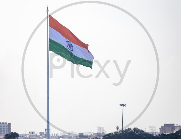 Indian National Tricolour Flag Pole At Tankbund in Hyderabad