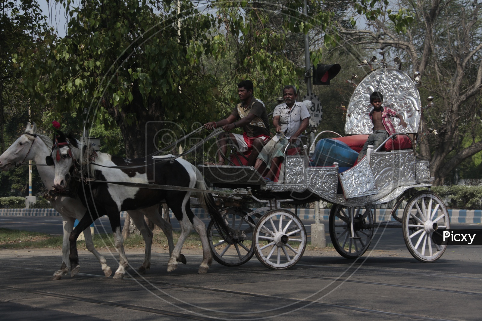 Indian Men riding a Chariot
