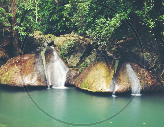 Erawan Waterfall With Smooth Water Flow Texture