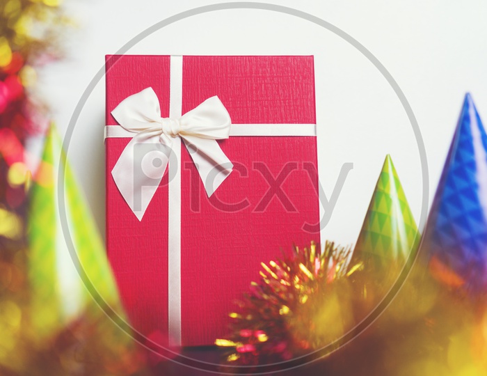 Christmas Gift Box With Decoration Colour Papers  Blur Or  Bokeh