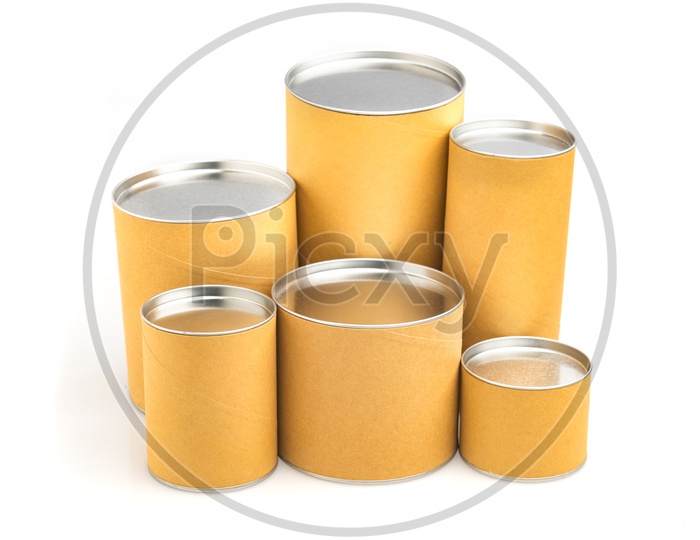 Paper cans isolated on white background