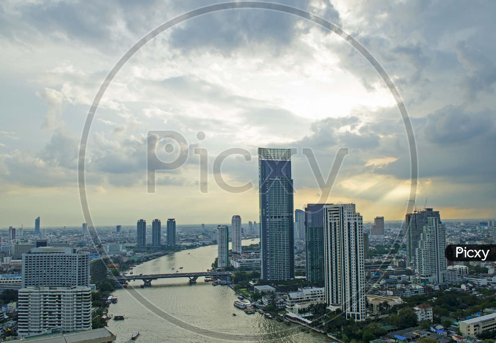 Bangkok Cityscape With Chao Phraya River And High Rise building