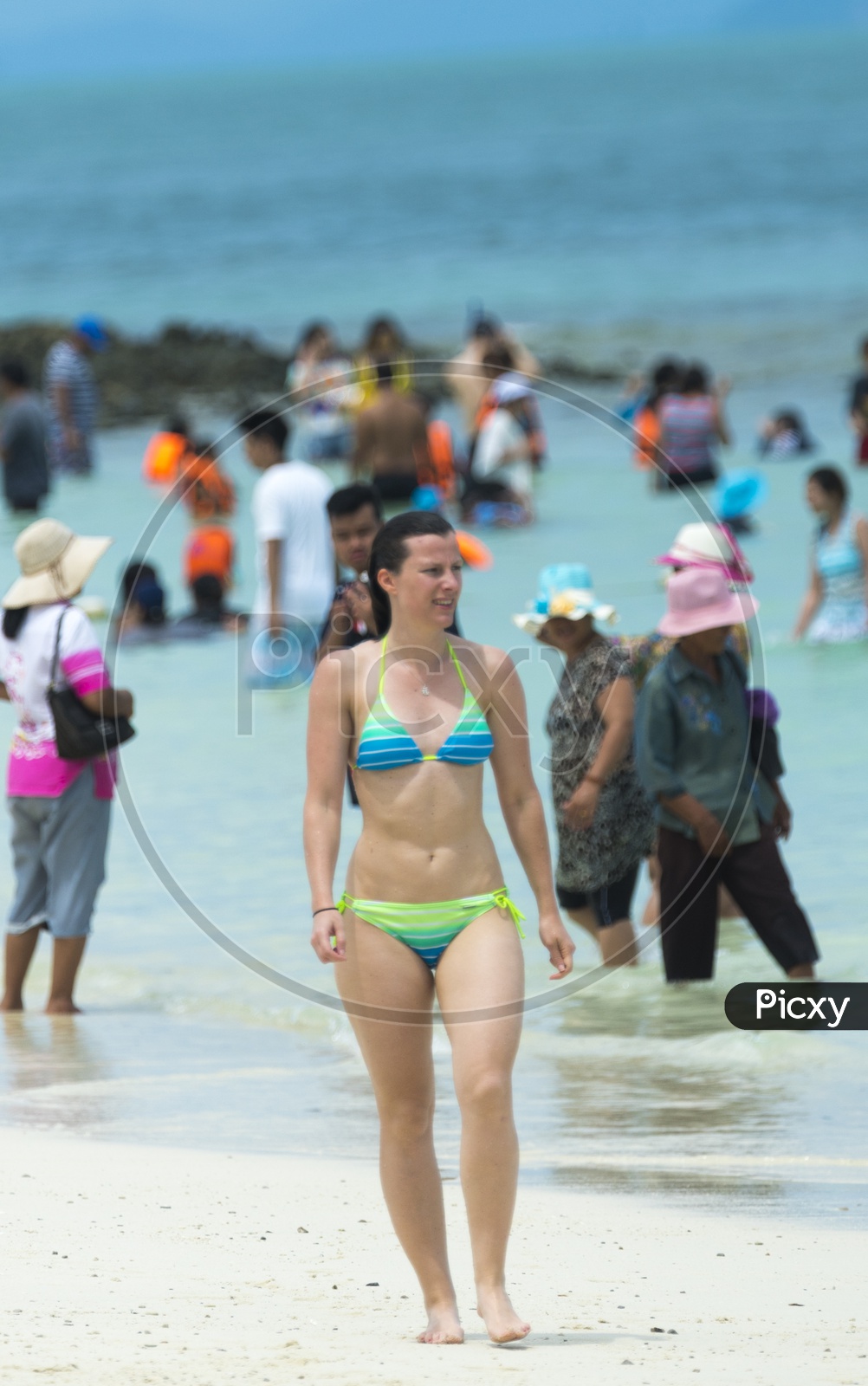 A Tourist Wearing Bikini Or Swimming Suit In Phuket beach