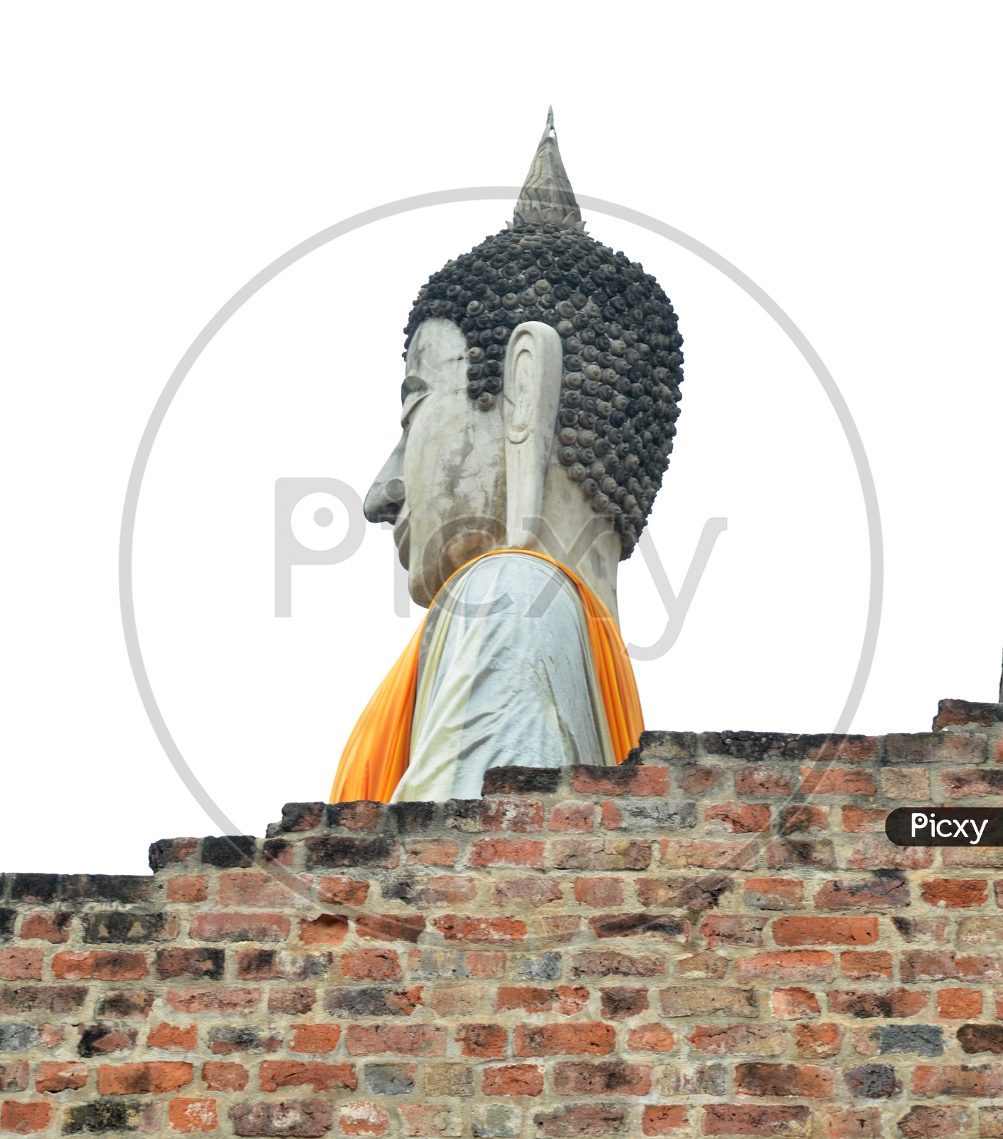 Ancient Buddha Statues  With  Pagoda in Wat Yai Chai Mongkol at Ayutthaya in Thailand