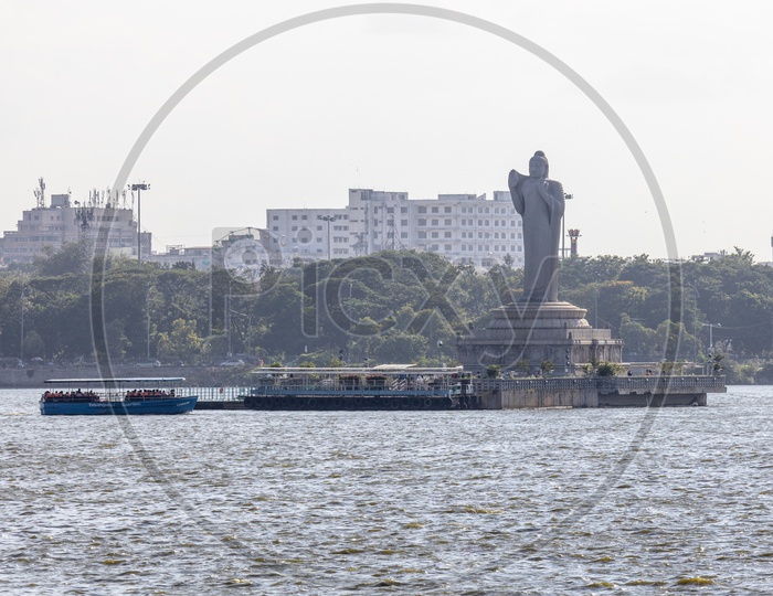 Monolith Of  Gautama Buddha Statue in Hussain Sagar Lake At Tankbund In Hyderabad