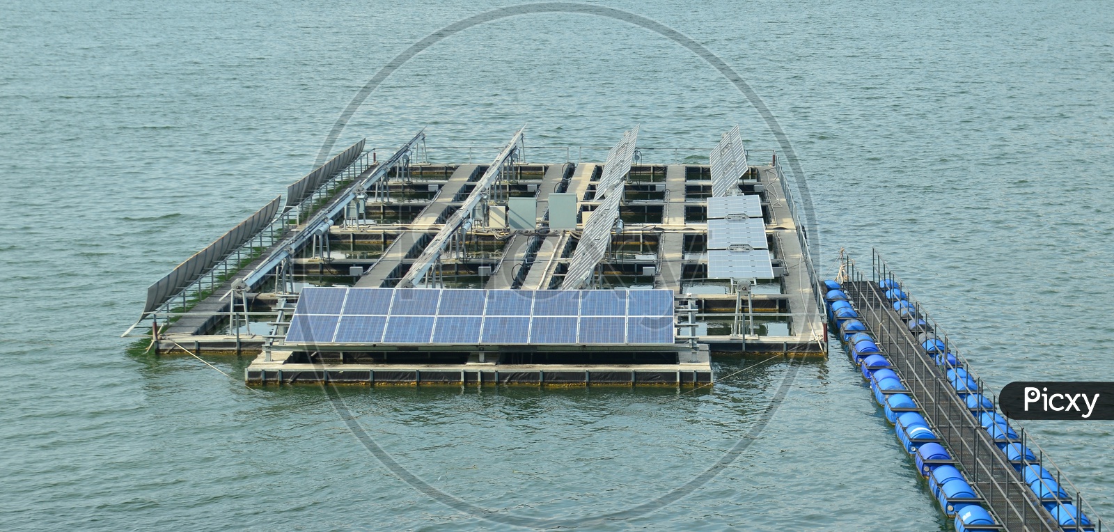 Solar panels installed on water