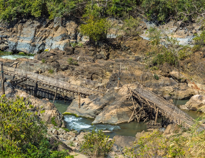 Wooden Bridge At Khone Phapheng Falls