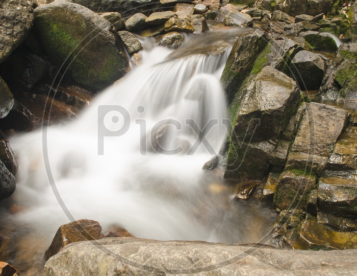 Smooth Flowing Texture Of Water Flowing Over Stones As a Cascade