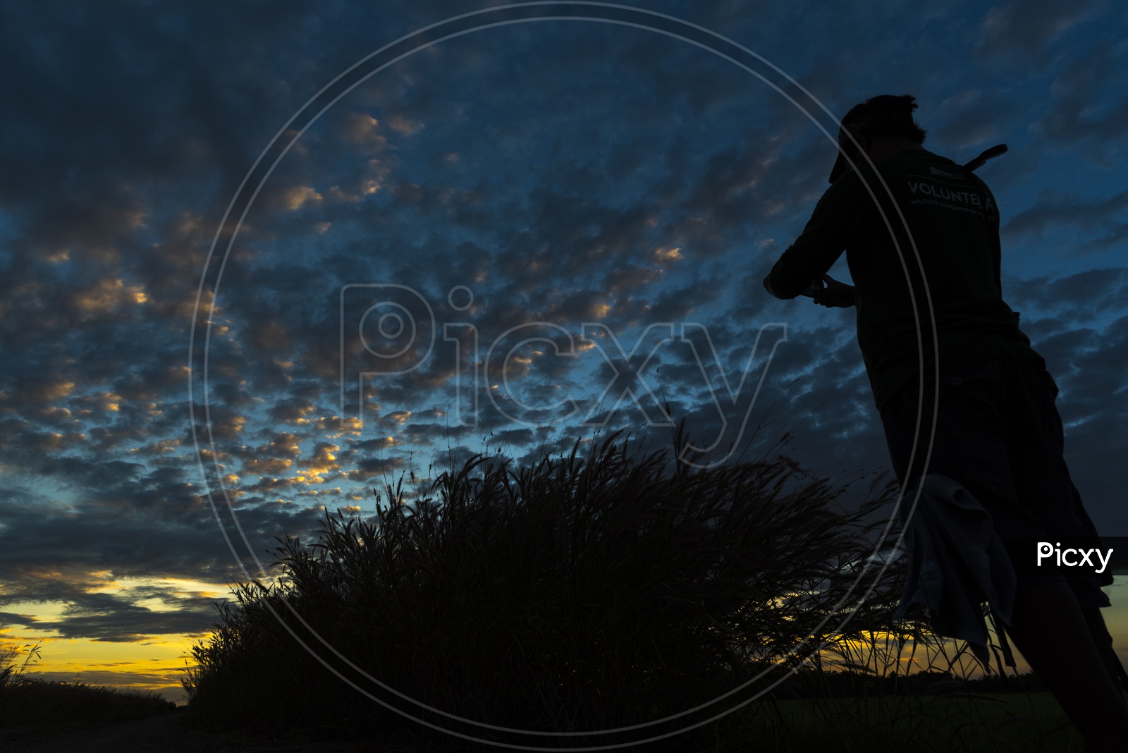 Silhouette Of a Man Over an Blue Hour Sky With Clouds