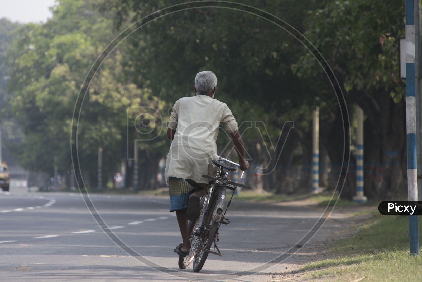 Indian Old Man riding bicylce