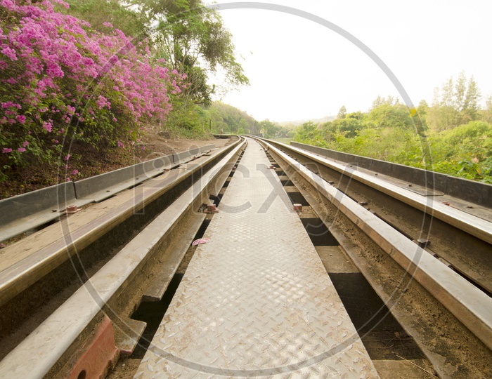 Railway Track Built During World War II In Thailand Over River Kwai