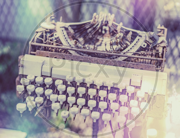 Ancient typewriter Closeup  With Vintage Filter