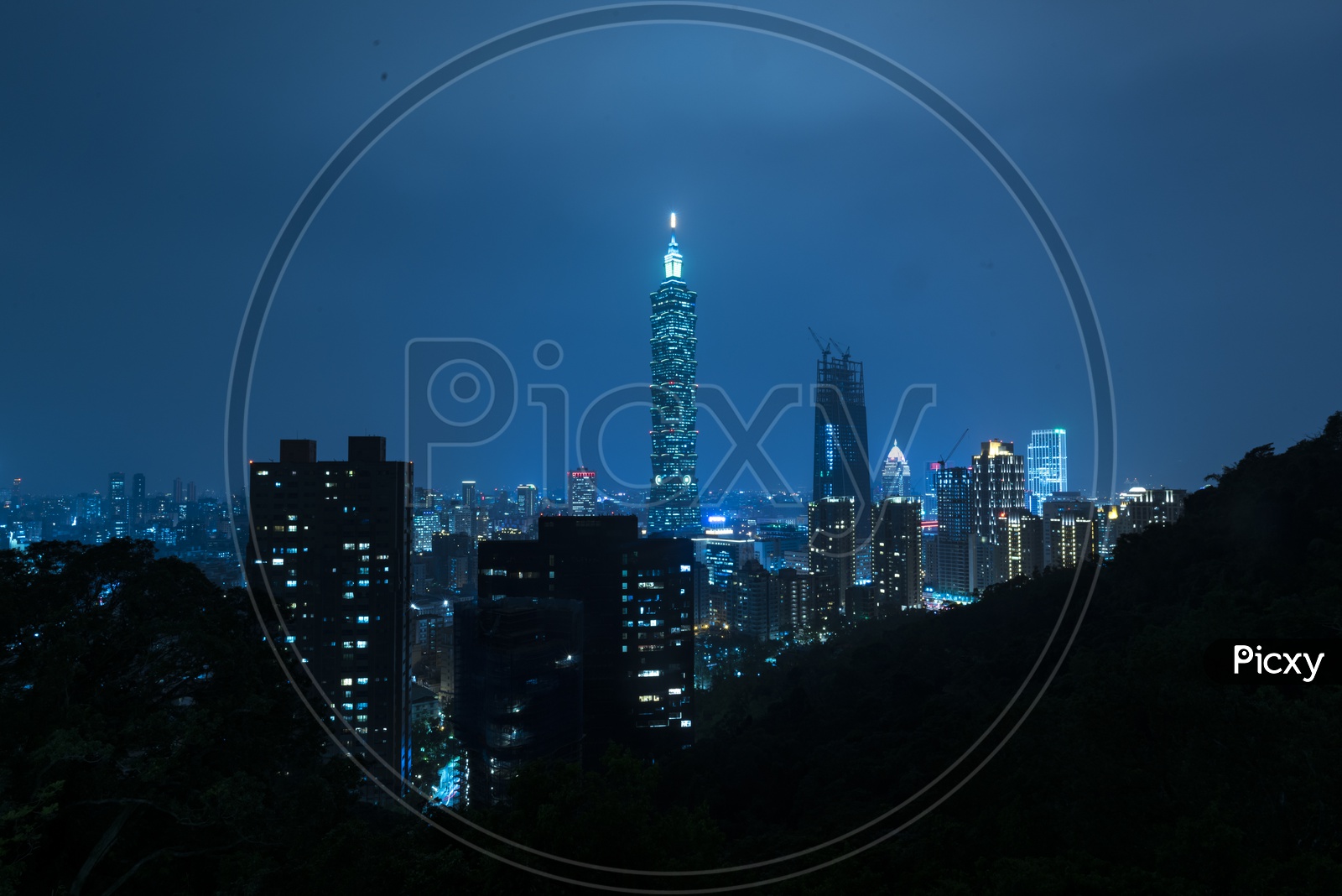 Taipei City Nightscape with Sky Scrapers And High Rise Buildings