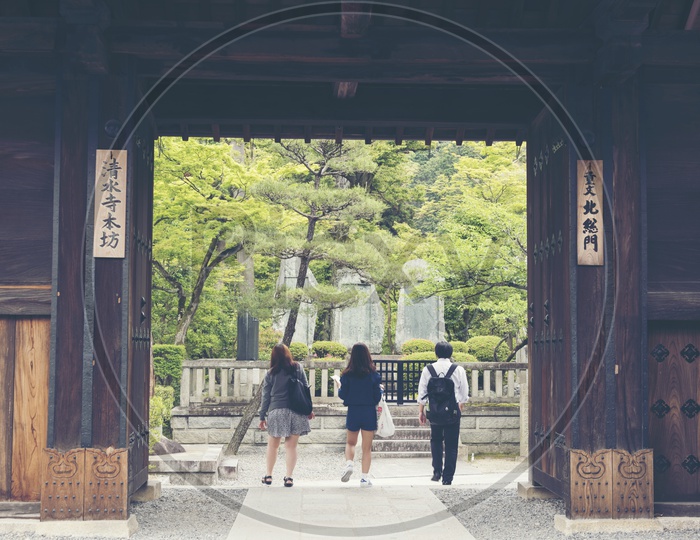 : Japanese young students are coming back from College  in Kyoto, Japan.