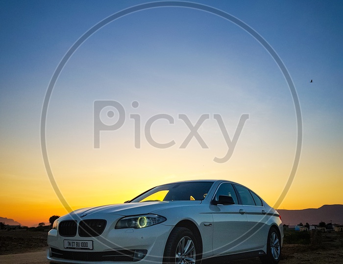 BMW 520d during sunset