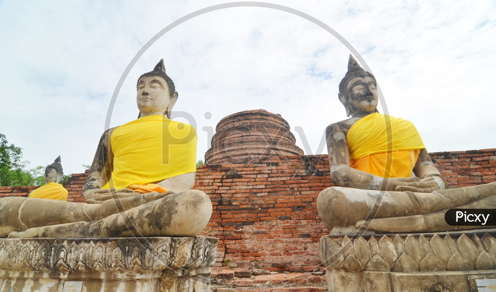Buddhas and Pagoda in Wat Yai Chai Mongkol at Ayutthaya, Thailand