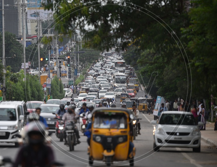 Traffic Jam or Queue of Commuting Vehicles On Road