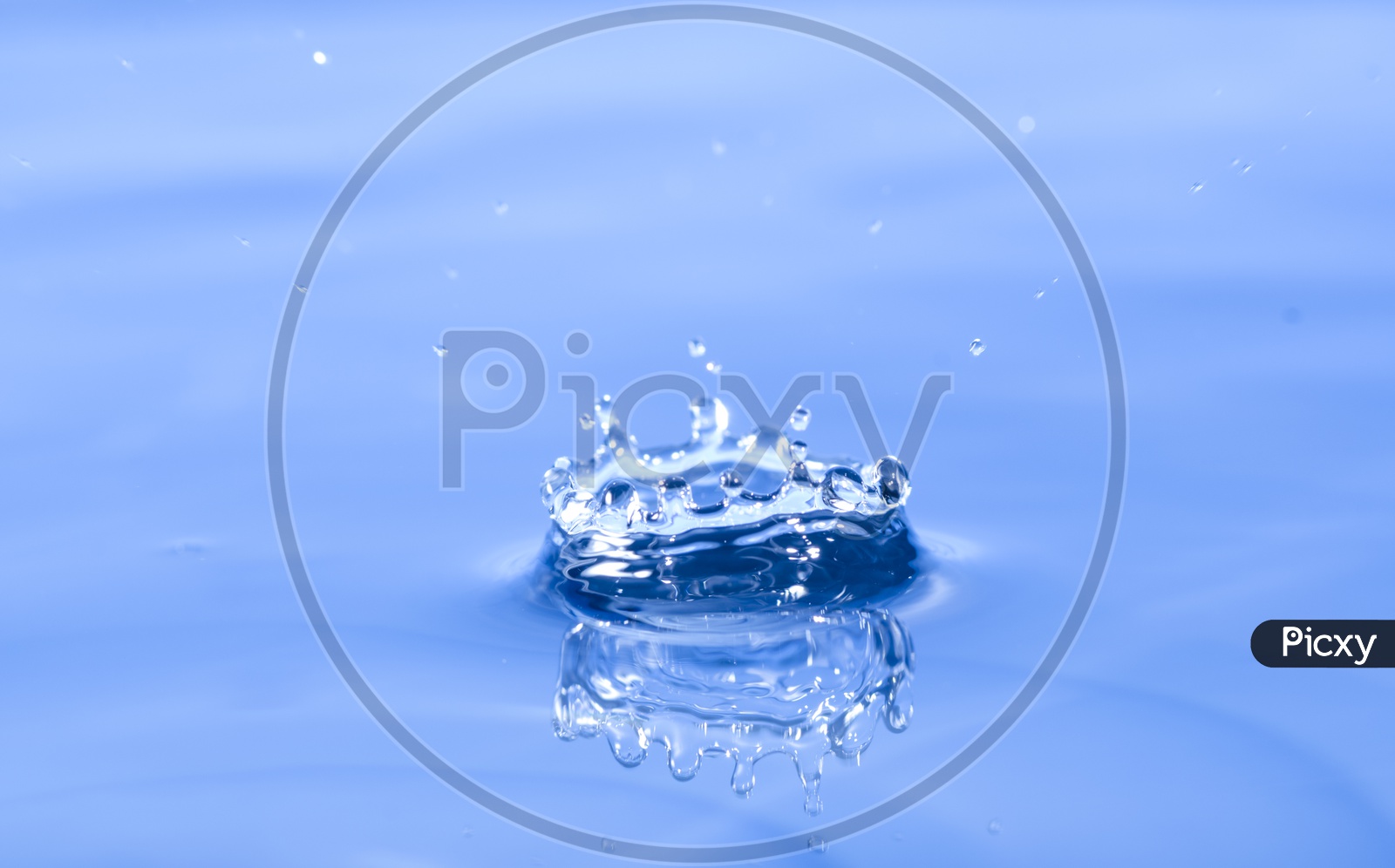 Water Splash With Droplet  On Blue surface