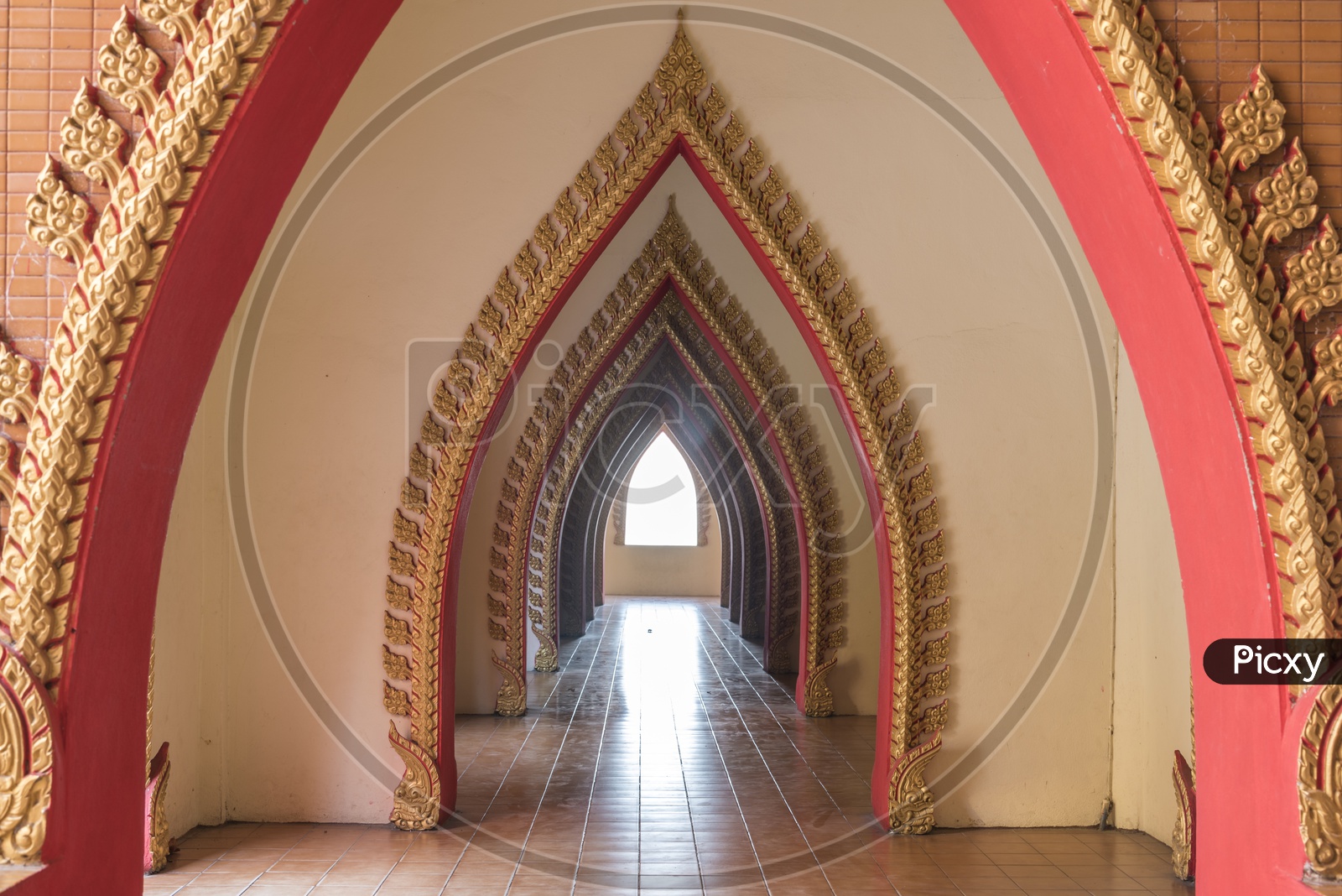 Architecture of Thai Temple With Arch Door Entrance